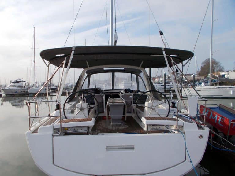 Beneteau Oceanis 41.1 Bimini shown with Tecsew Sprayhood