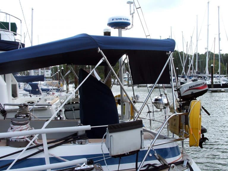 Grand Soleil 45 bimini and zip attached infill panel