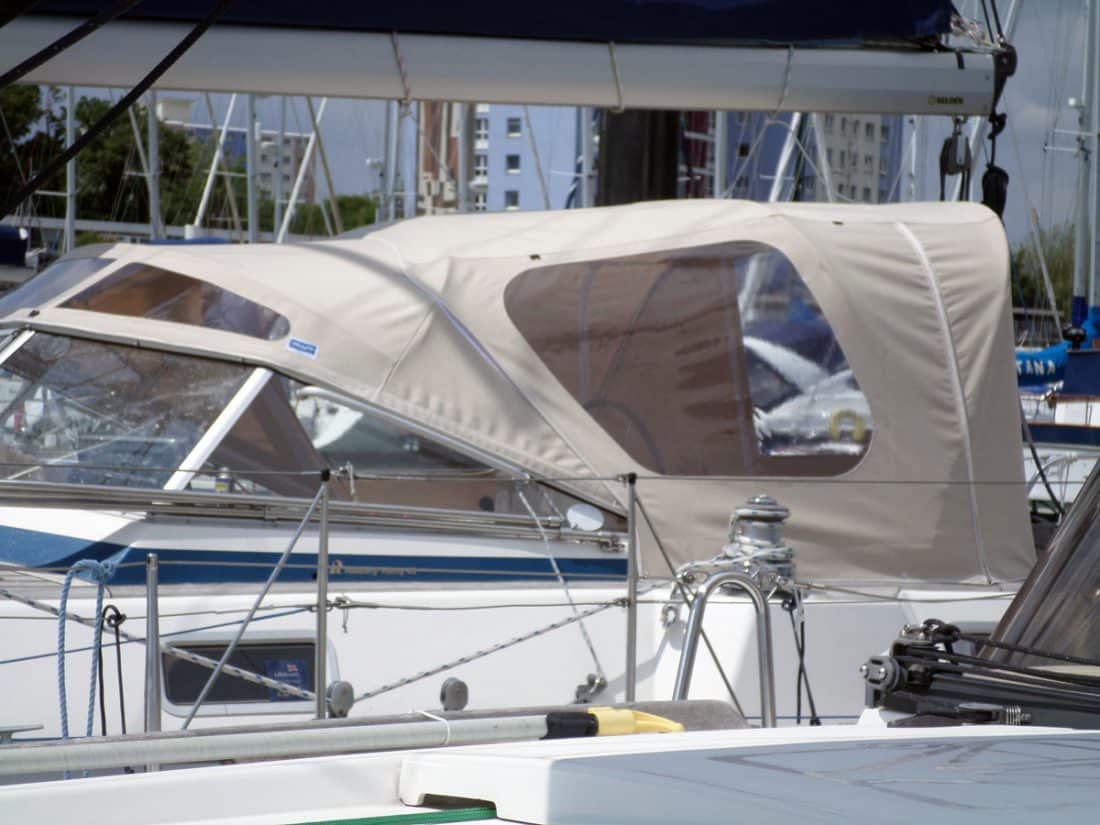 Hallberg Rassy 43 Cockpit Enclosure fitted to Tecsew Sprayhood