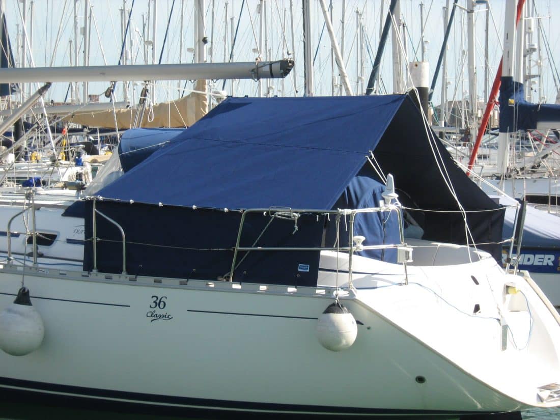 Dufour 36 Boom Tent with roll-up dodger panels