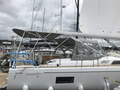 Beneteau Oceanis 51.1, model with NO ARCH, Bimini and zipped Sprayhood Connector right side view 1