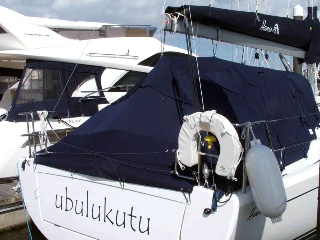 Hanse 385 Sprayhood Tonneau fitted to Covercraft Sprayhood with optional windows and blinds