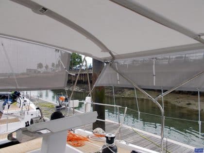 Hanse 548 Bimini shown with Mesh Side Shade Panels_5