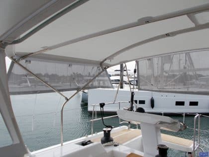 Hanse 548 Bimini shown with Mesh Side Shade Panels_6
