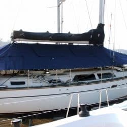 Moody 46 Deck Cover fitted with blinds and windows_1