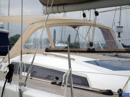 Dufour 560 Sprayhood shown with Optional Bimini connection panel_1