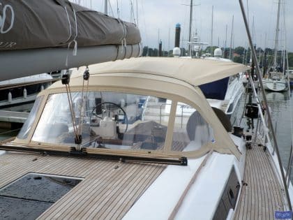 Dufour 560 Sprayhood shown with Optional Bimini connection panel_2