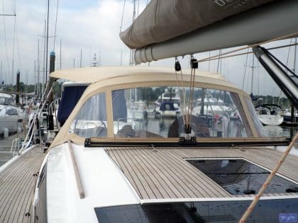 Dufour 560 Sprayhood shown with Optional Bimini connection panel_3