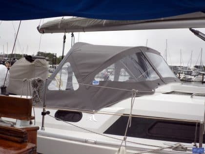 Hanse 320 Sprayhood recover for factory fit original shown with optional roll up centre window_4
