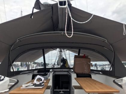 Hanse 575 "XIMERA" Sun Awning rear view 2