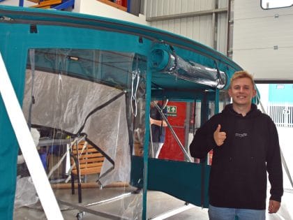 Tecsew CAD Designer Owen proudly showing his work on the Allures 45.9