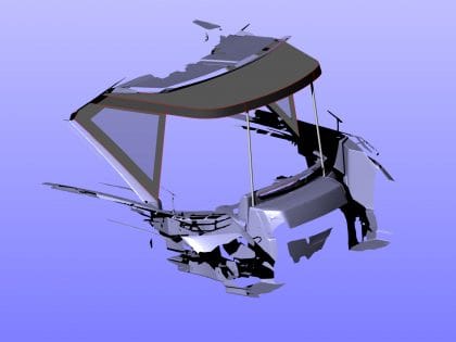 Aft corner, rear rolled or removed