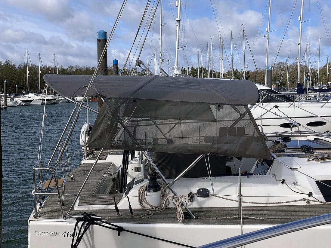 Dufour 460 Bimini Side Shade Panels in Soltis 86 Shade Mesh