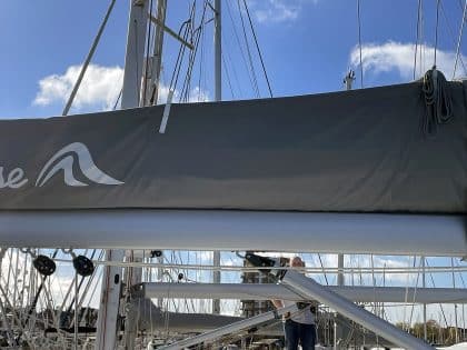 Hanse 388 Stackpack Shown with Optional Sign Writing