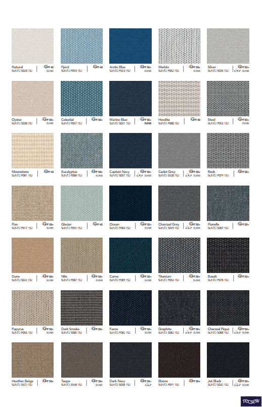 Sunbrella Colour chart and information sheet