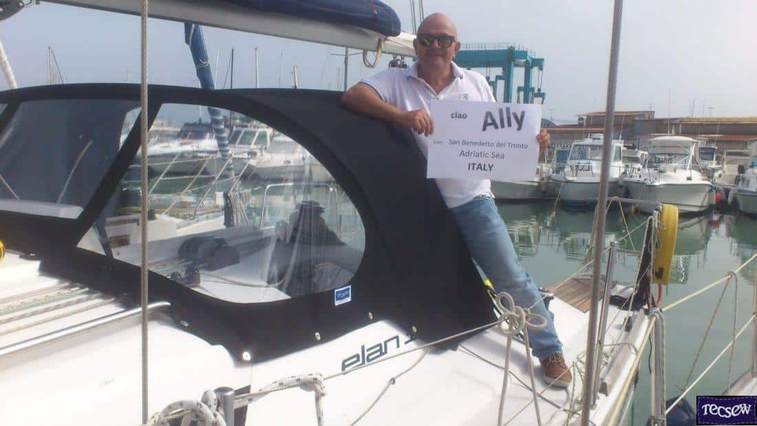 Elan 310 Sprayhood installed by a customer in Italy, provided by Tecsew on a self-fit basis.