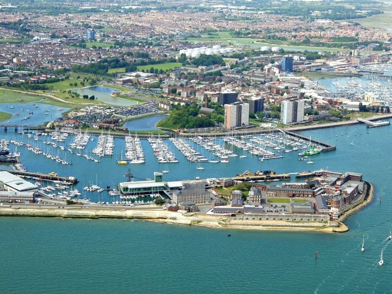 View of Haslar Marina showcasing boats and waterfront facilities
