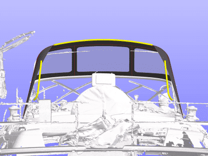 Full view of a Moody 54 yacht with a newly designed sprayhood featuring a modern framework and premium fabric.