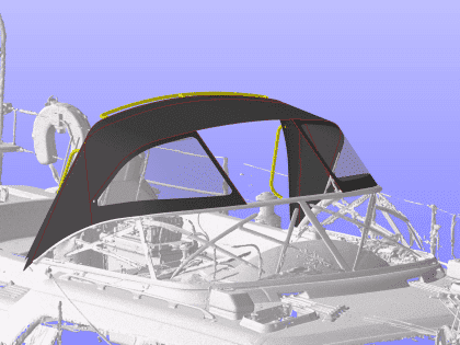 Sprayhood Front Corner with center window rolled up