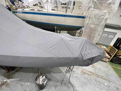 Protector 380 Targa with a Tecsew overall winter cover for all-weather protection.